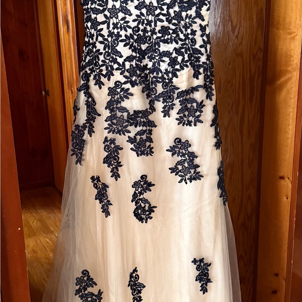 Girls Navy Floral Lace Overlay Tulle Dress